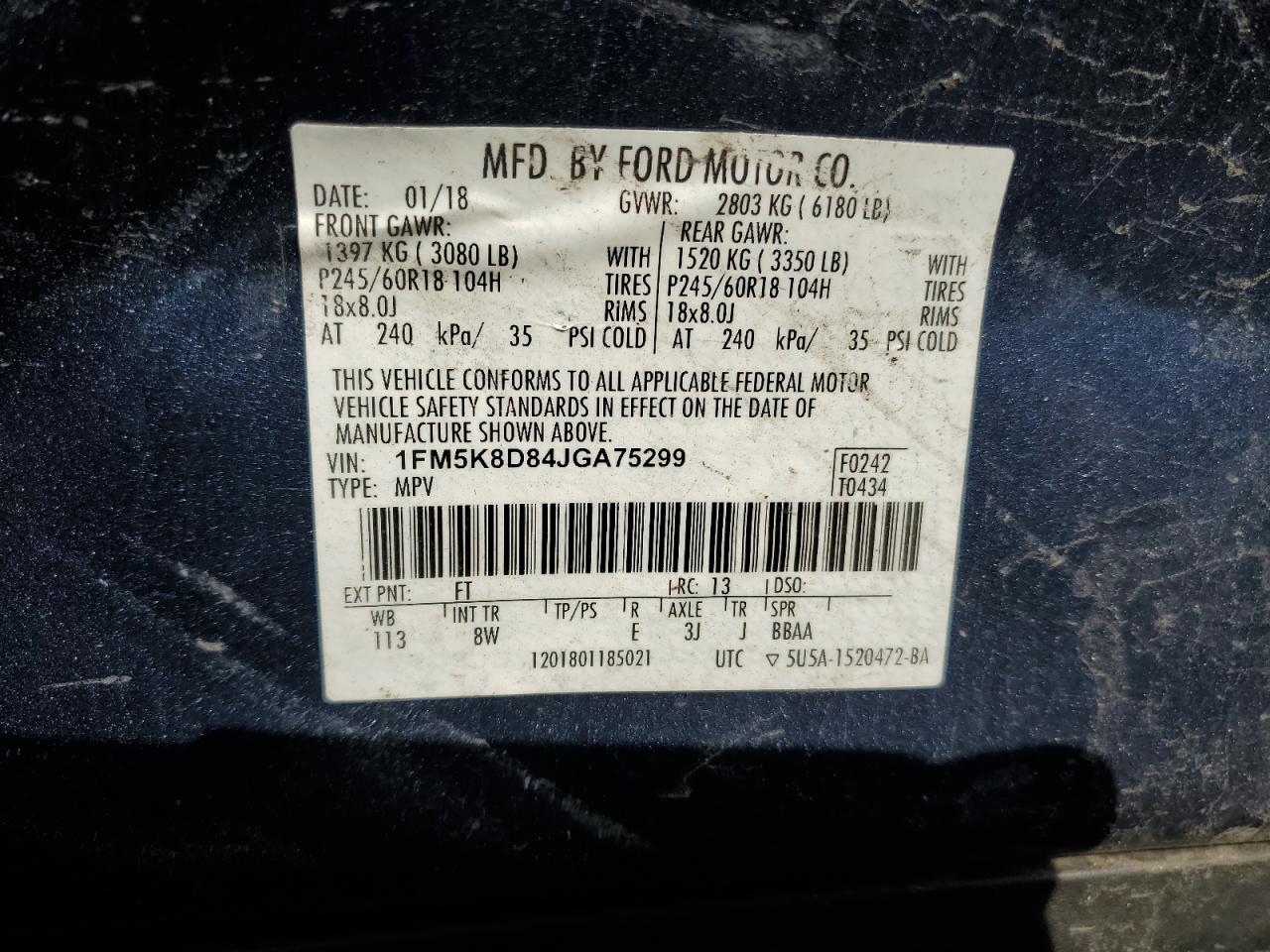 2018 Ford Explorer Xlt VIN: 1FM5K8D84JGA75299 Lot: 56394065