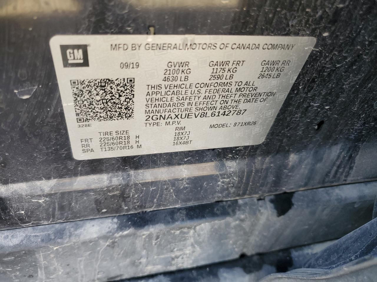 2020 Chevrolet Equinox Lt VIN: 2GNAXUEV8L6142787 Lot: 56231125