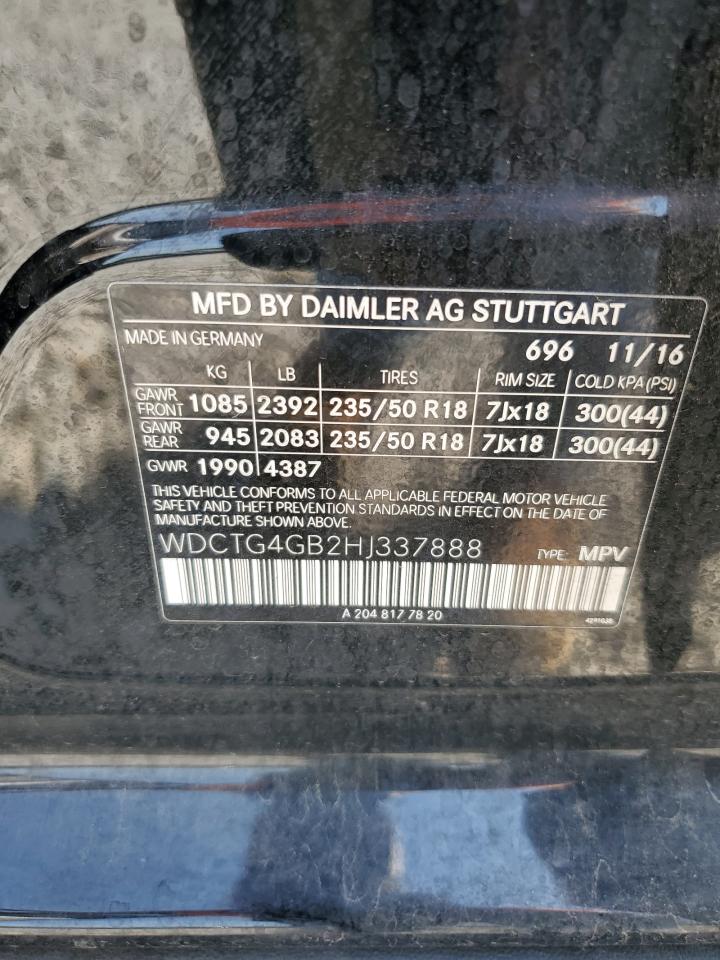 2017 Mercedes-Benz Gla 250 4Matic VIN: WDCTG4GB2HJ337888 Lot: 56418565