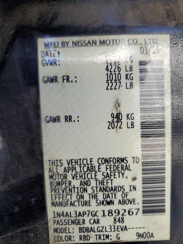 2016 Nissan Altima 2.5 VIN: 1N4AL3AP7GC189267 Lot: 56896175