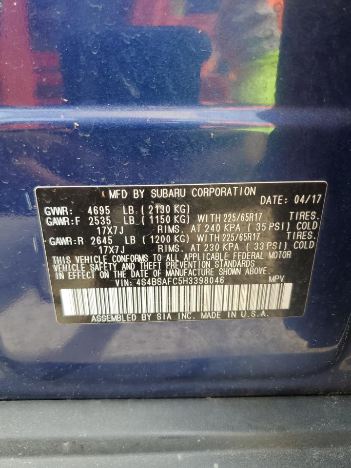 2017 Subaru Outback 2.5I Premium VIN: 4S4BSAFC5H3398046 Lot: 56700175