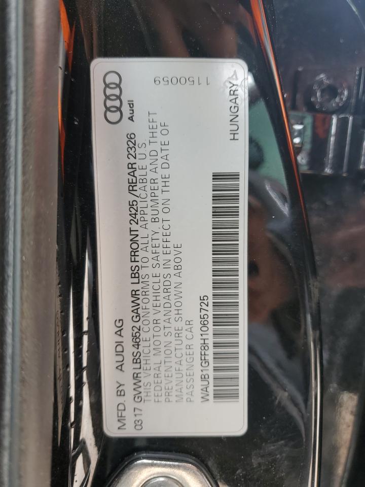 2017 Audi S3 Premium Plus VIN: WAUB1GFF8H1065725 Lot: 59055265