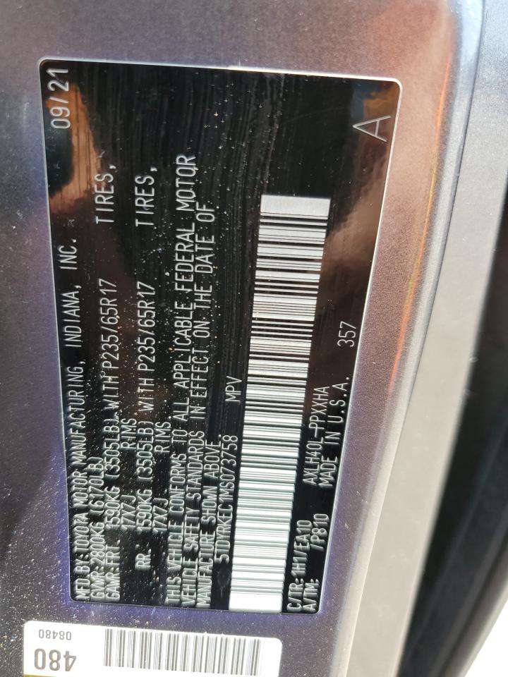 2021 Toyota Sienna Xle VIN: 5TDYRKEC1MS073758 Lot: 55964455