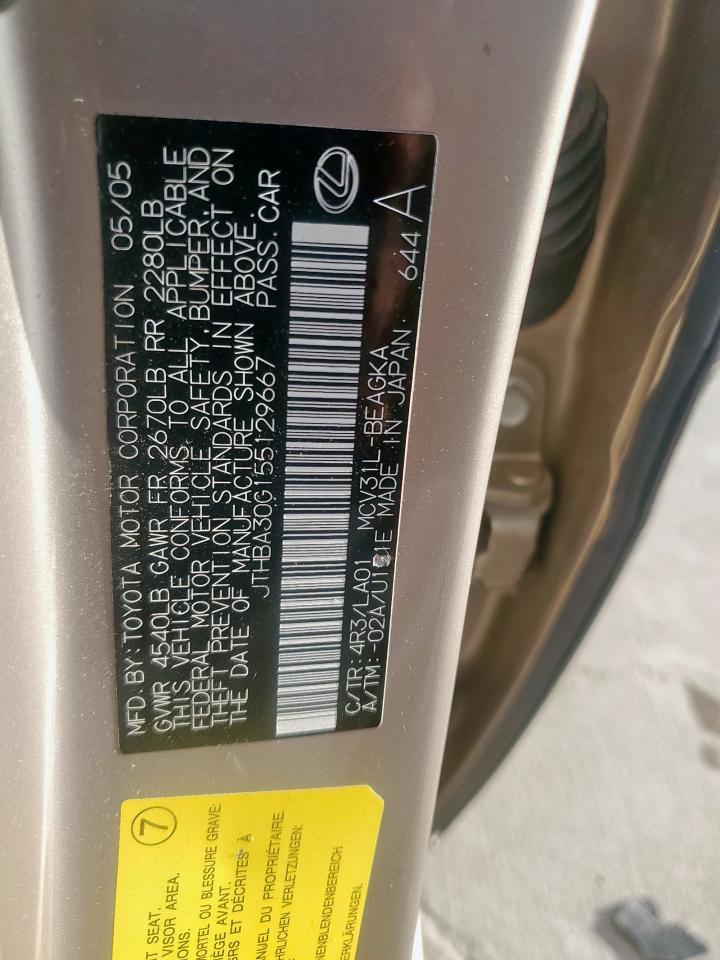 2005 Lexus Es 330 VIN: JTHBA30G155129667 Lot: 55358815
