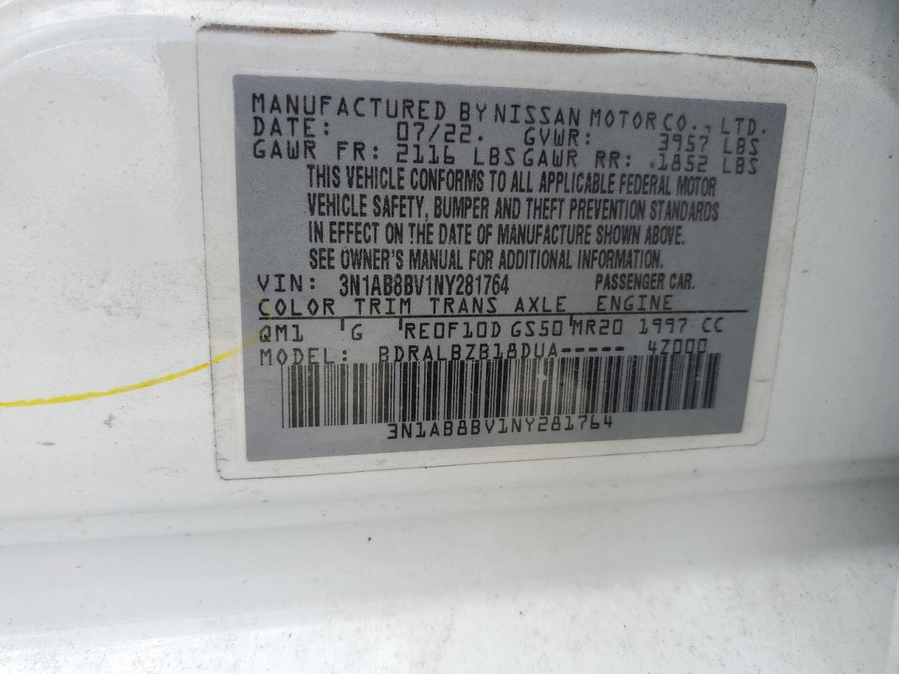 2022 Nissan Sentra S VIN: 3N1AB8BV1NY281764 Lot: 56243535