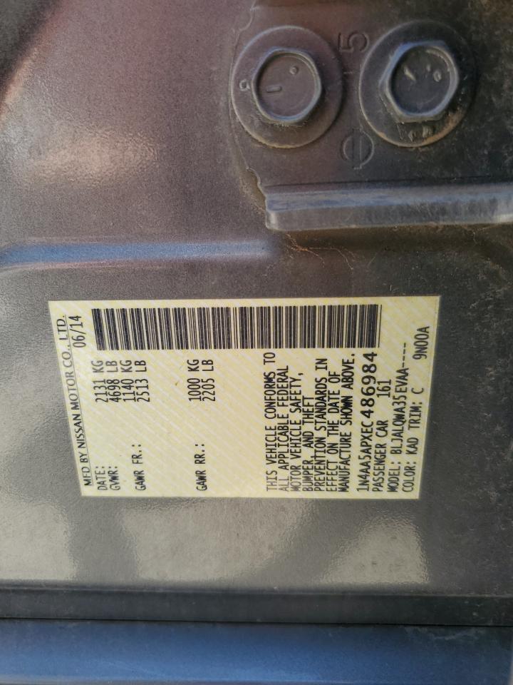 2014 Nissan Maxima S VIN: 1N4AA5APXEC486984 Lot: 56158455