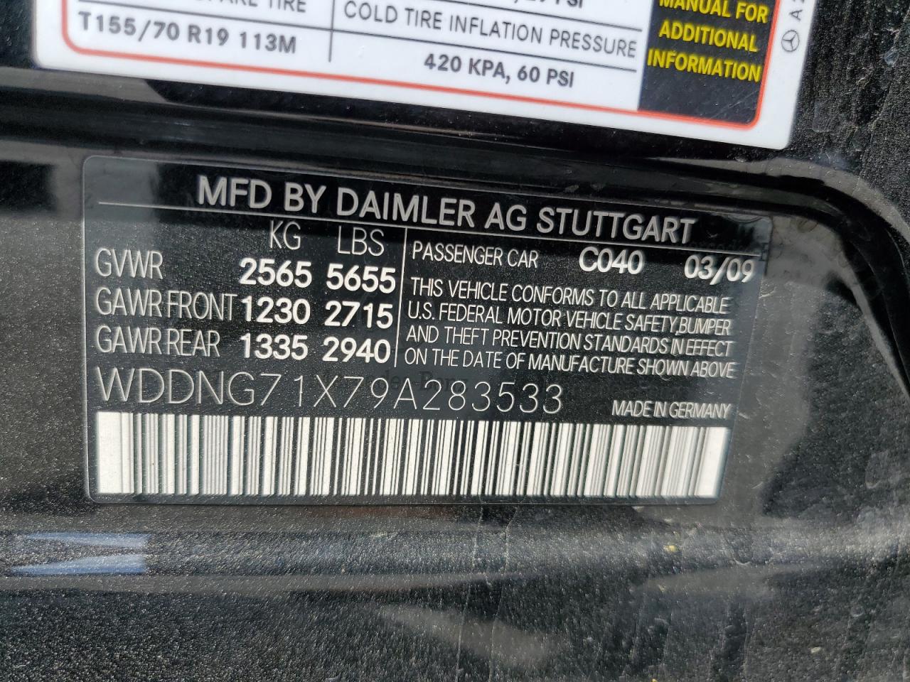 2009 Mercedes-Benz S 550 VIN: WDDNG71X79A283533 Lot: 57618525