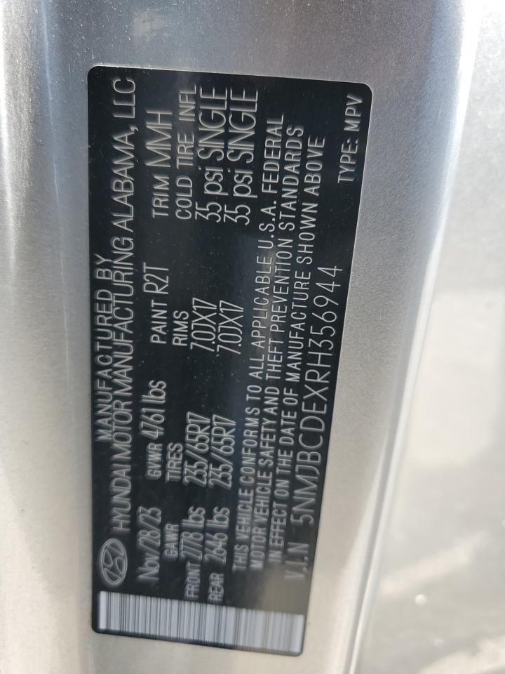 2024 Hyundai Tucson Sel VIN: 5NMJBCDEXRH356944 Lot: 56173335