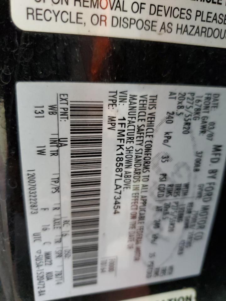 2007 Ford Expedition El Eddie Bauer VIN: 1FMFK18587LA73454 Lot: 59010735