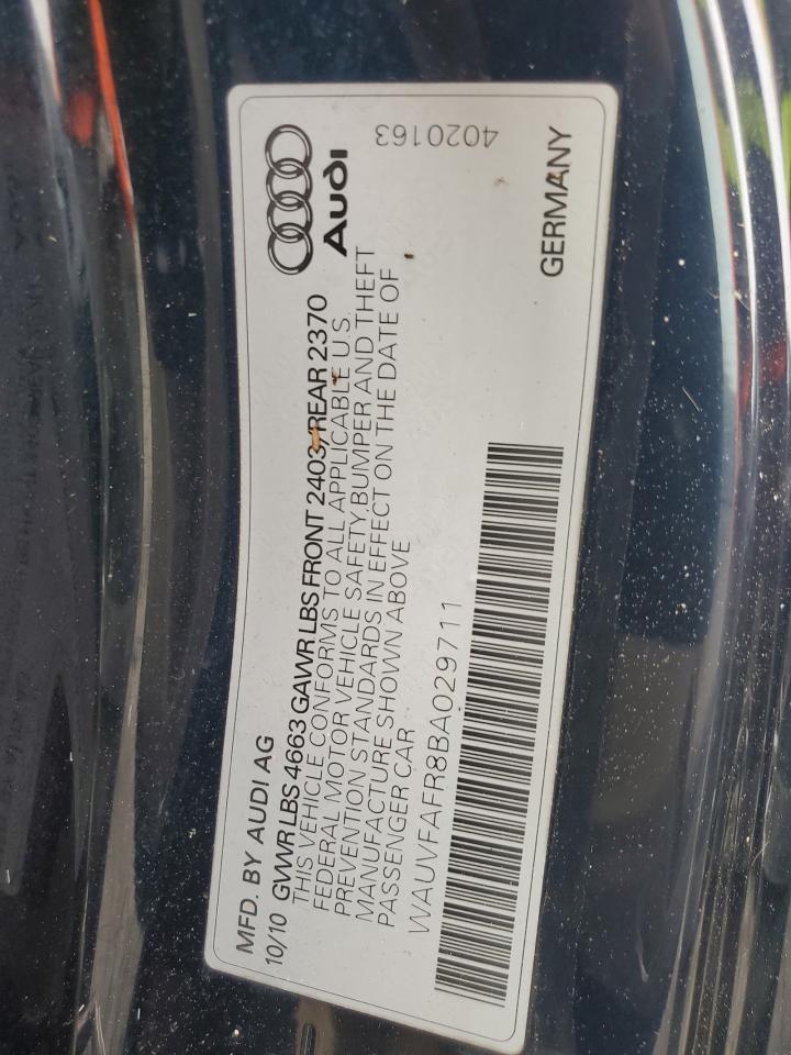 2011 Audi A5 Prestige VIN: WAUVFAFR8BA029711 Lot: 58599705