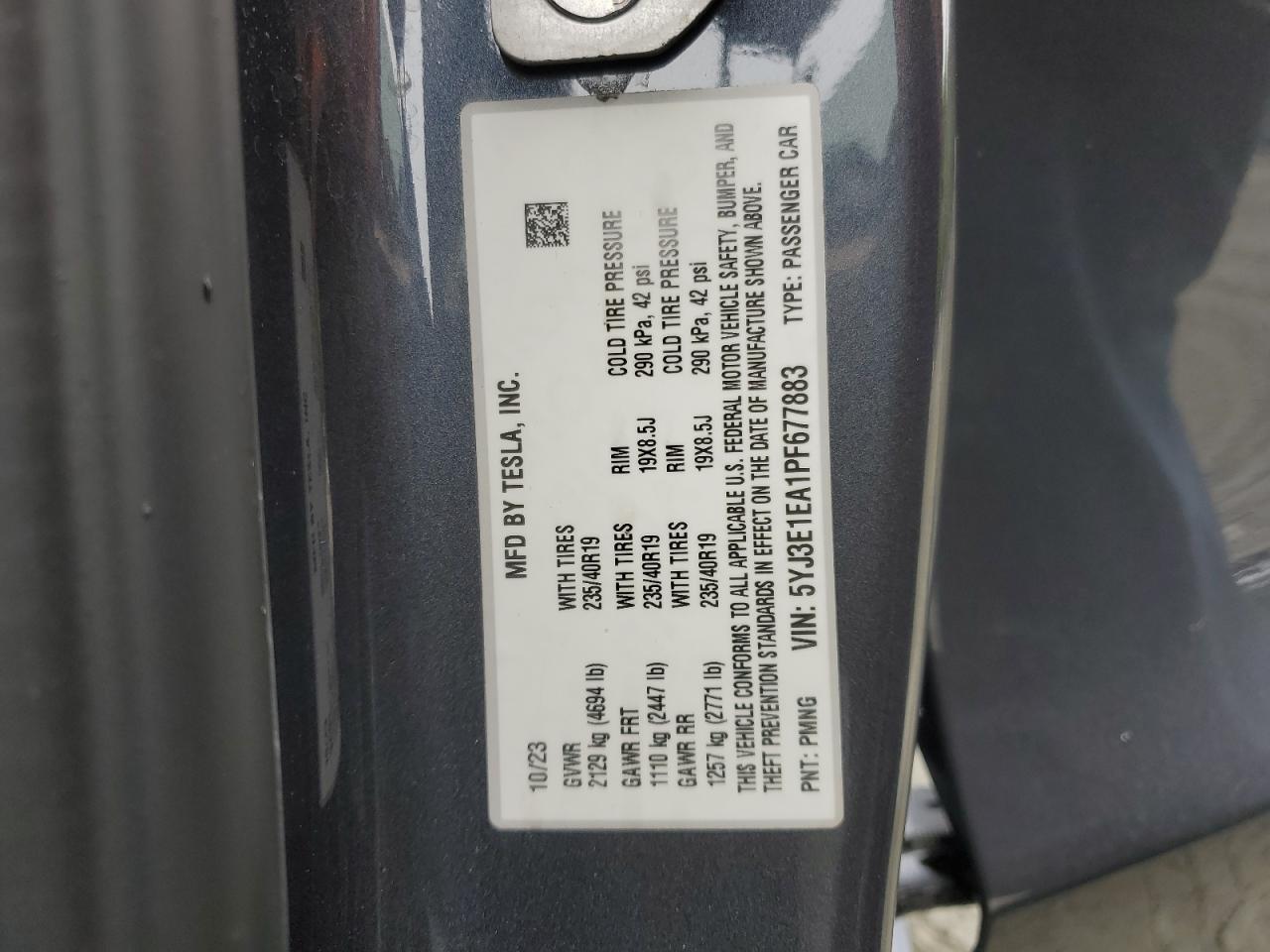 2023 Tesla Model 3 VIN: 5YJ3E1EA1PF677883 Lot: 58949005