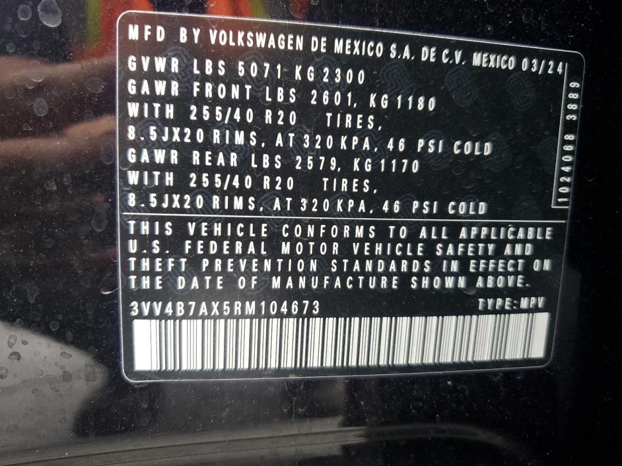 2024 Volkswagen Tiguan Sel R-Line Black VIN: 3VV4B7AX5RM104673 Lot: 56304905