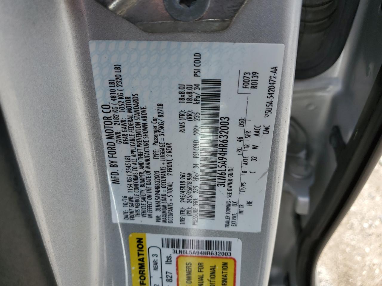 2017 Lincoln Mkz Premiere VIN: 3LN6L5A94HR632003 Lot: 56843415