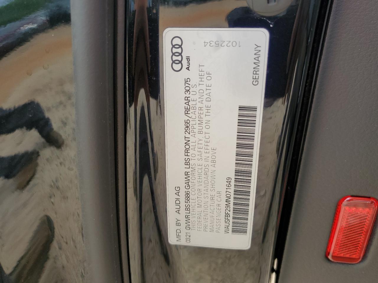 2021 Audi S7 Prestige VIN: WAUSFBF29MN071649 Lot: 57869695