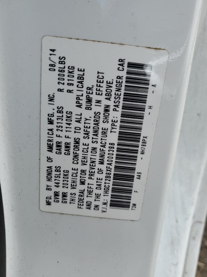 2015 Honda Accord Exl VIN: 1HGCT2B8XFA000398 Lot: 57480795