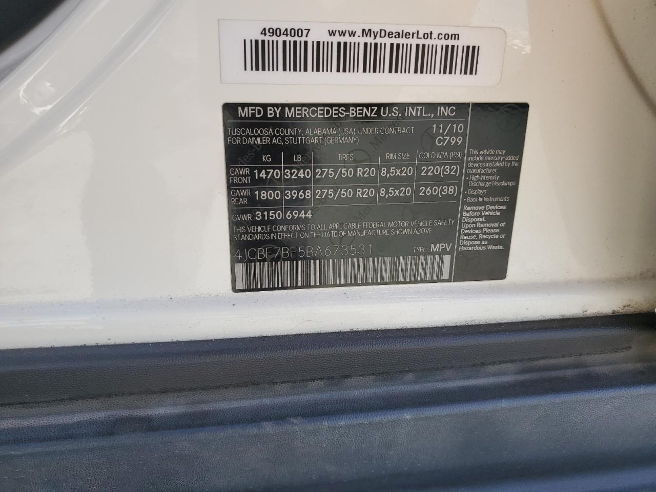 2011 Mercedes-Benz Gl 450 4Matic VIN: 4JGBF7BE5BA673531 Lot: 58752775