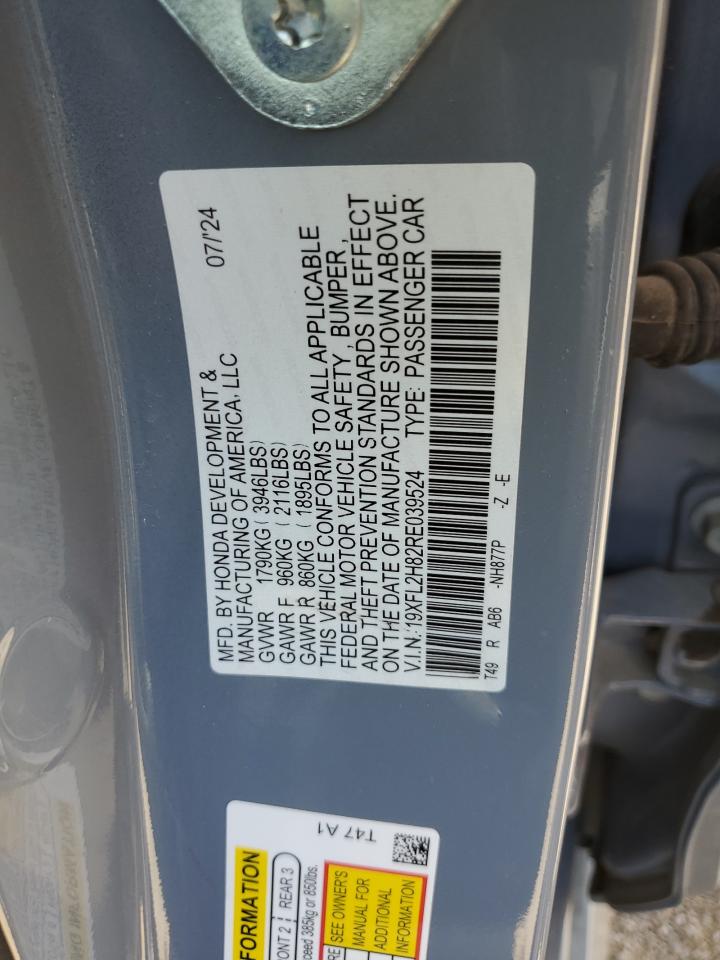 2024 Honda Civic Sport VIN: 19XFL2H82RE039524 Lot: 57202895