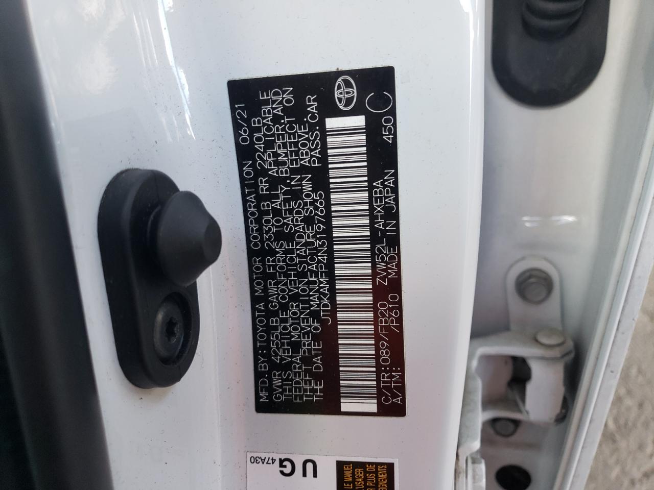2022 Toyota Prius Prime Le VIN: JTDKAMFP4N3197665 Lot: 57339955