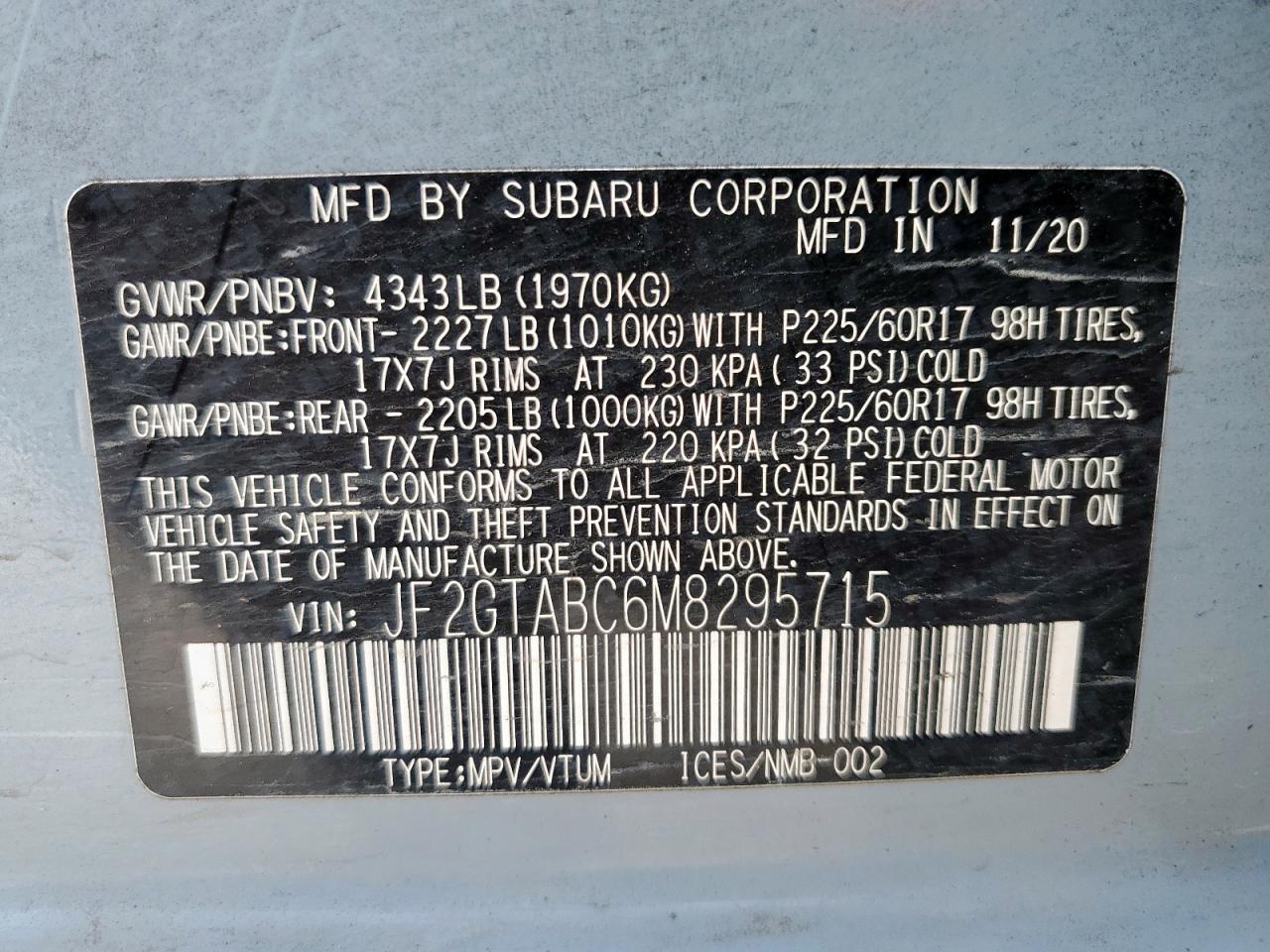 2021 Subaru Crosstrek VIN: JF2GTABC6M8295715 Lot: 56423235