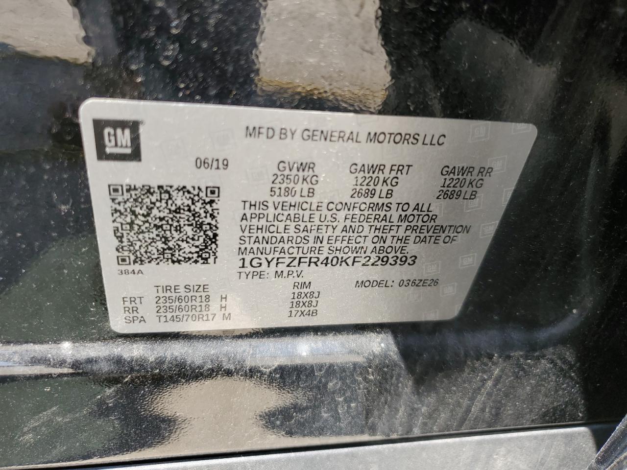 2019 Cadillac Xt4 Sport VIN: 1GYFZFR40KF229393 Lot: 56395665