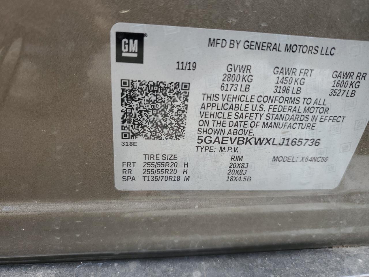 2020 Buick Enclave Premium VIN: 5GAEVBKWXLJ165736 Lot: 58412055