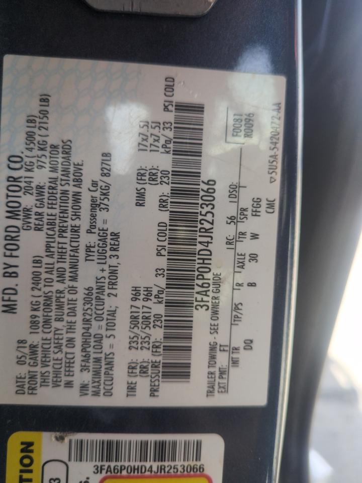 2018 Ford Fusion Se VIN: 3FA6P0HD4JR253066 Lot: 56572525