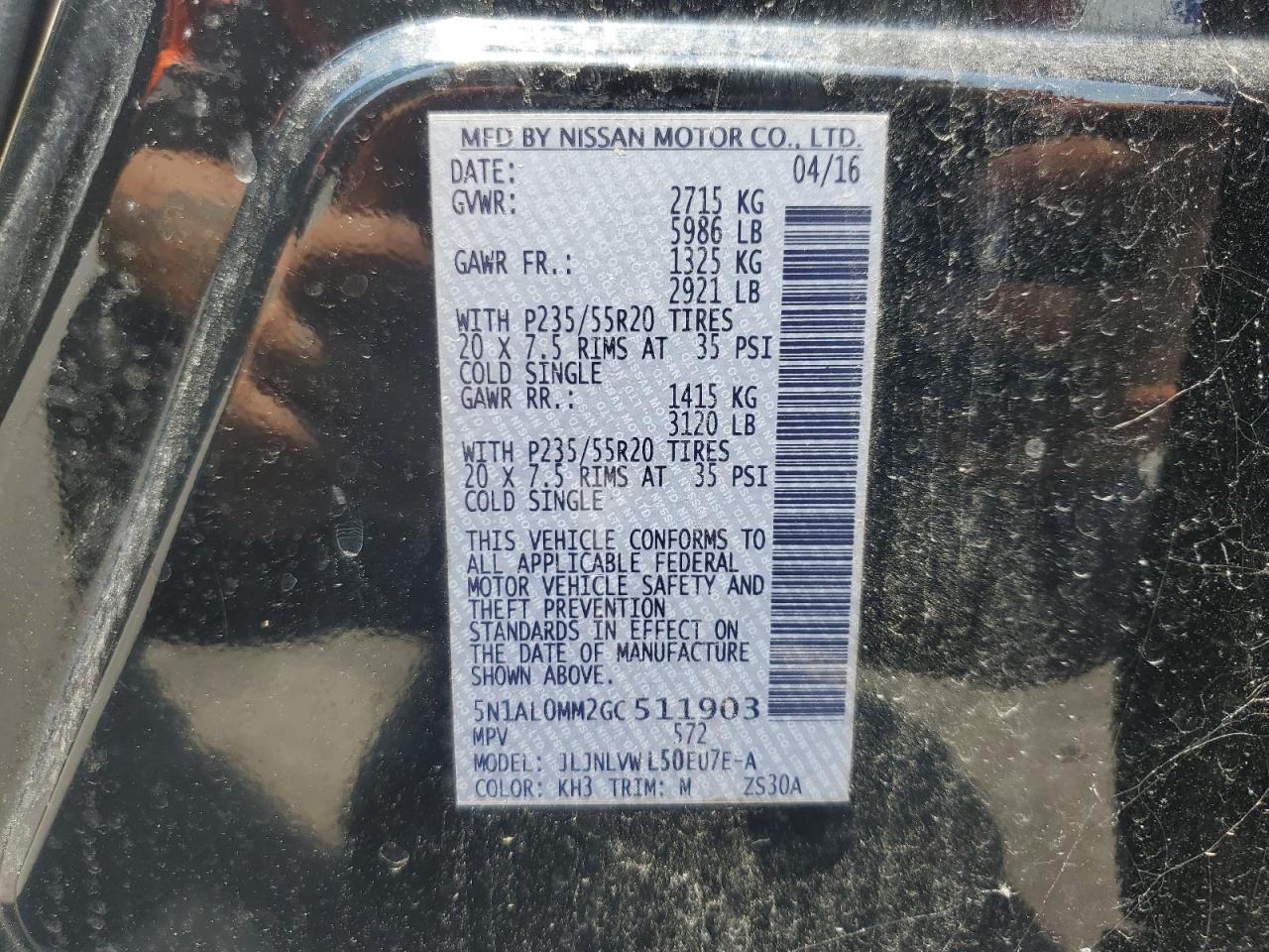 2016 Infiniti Qx60 VIN: 5N1AL0MM2GC511903 Lot: 55117565