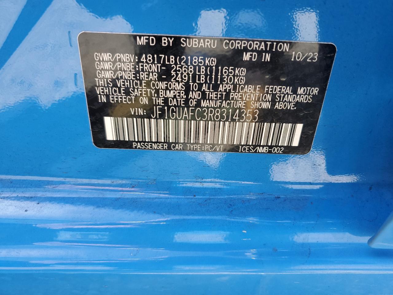 2024 Subaru Impreza Sport VIN: JF1GUAFC3R8314353 Lot: 57358505