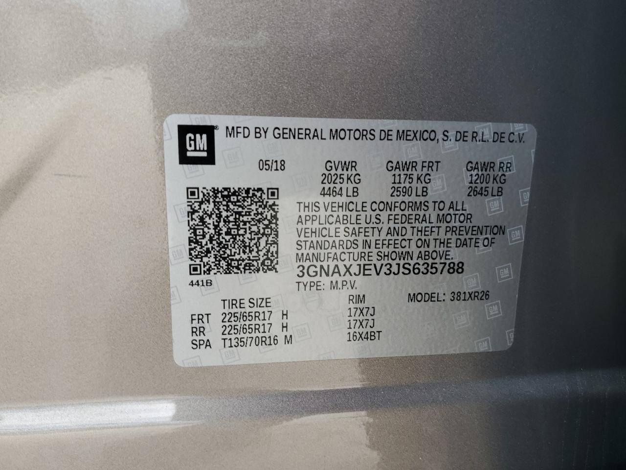 2018 Chevrolet Equinox Lt VIN: 3GNAXJEV3JS635788 Lot: 56753565