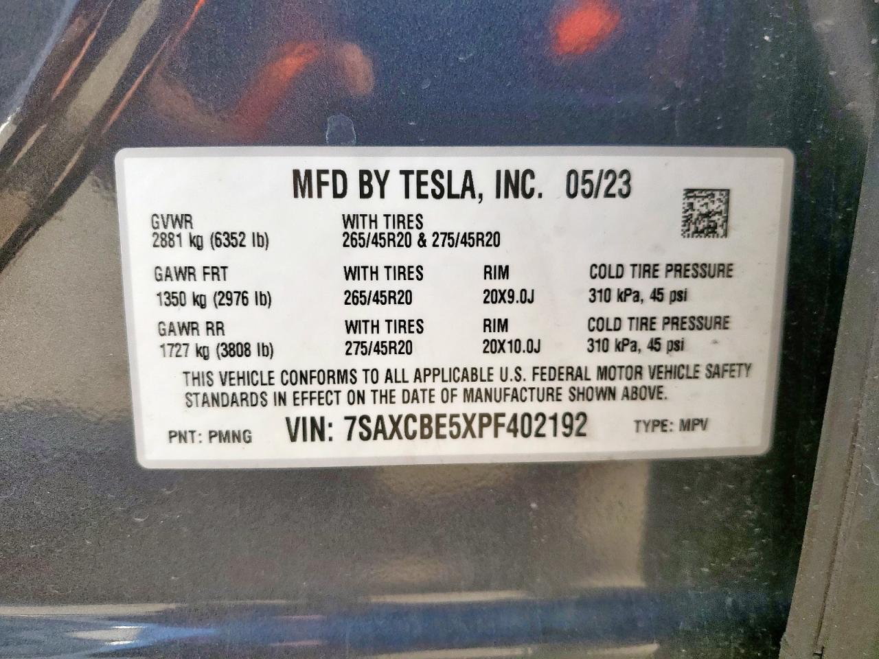 2023 Tesla Model X VIN: 7SAXCBE5XPF402192 Lot: 58039075