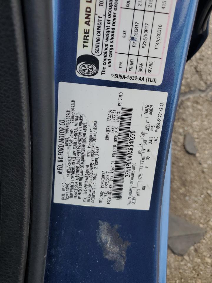 2010 Ford Fusion Se VIN: 3FAHP0HA9AR340220 Lot: 56862945