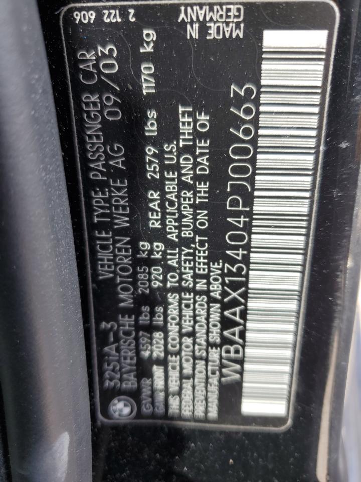 2004 BMW 325 It Sulev VIN: WBAAX13404PJ00663 Lot: 56684585