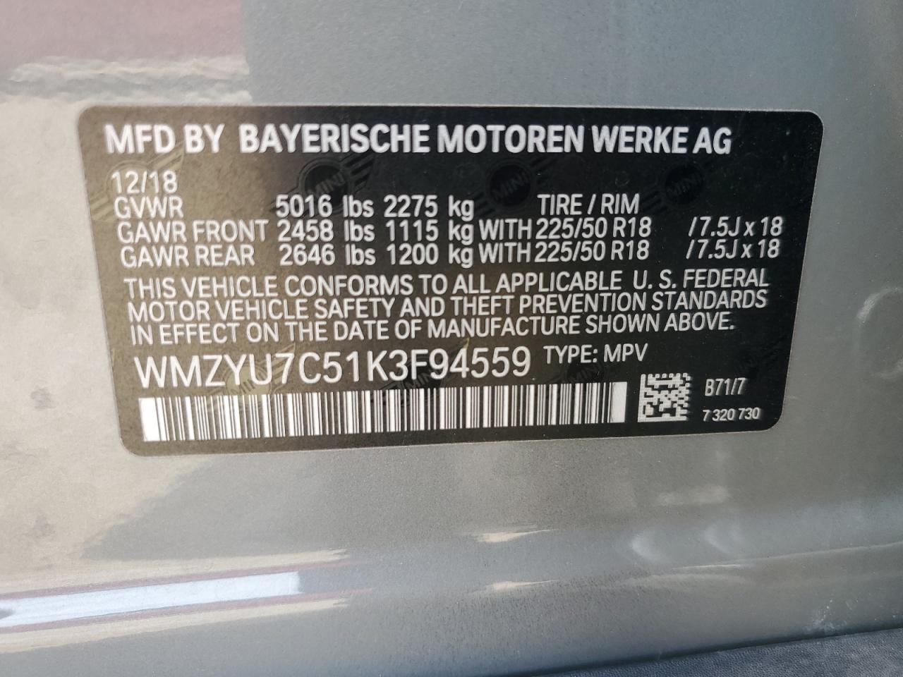 2019 Mini Cooper S E Countryman All4 VIN: WMZYU7C51K3F94559 Lot: 56243005