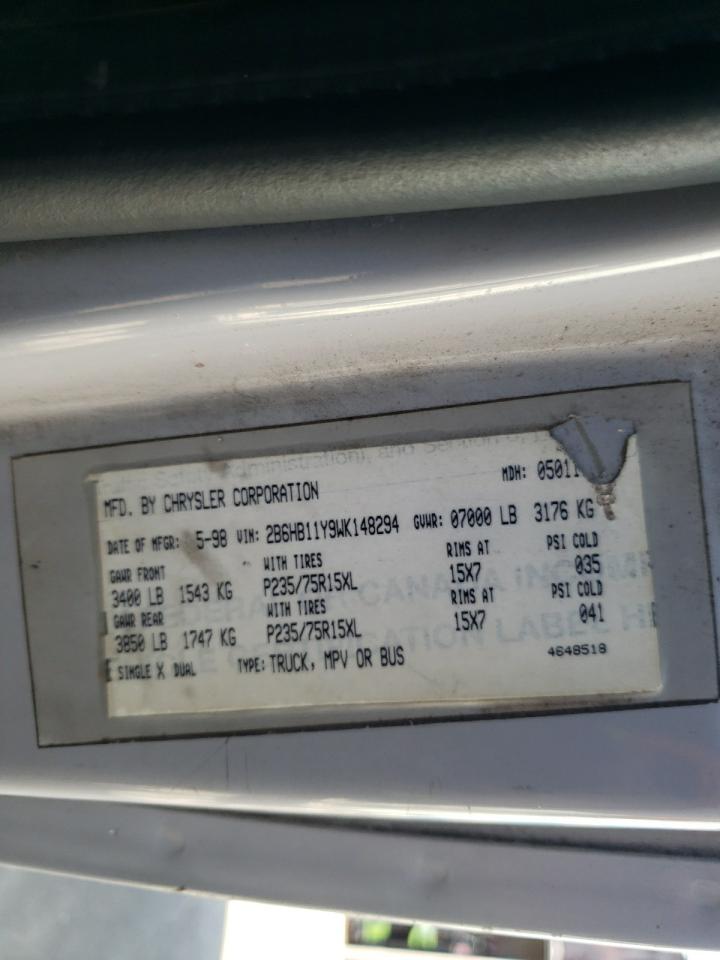 1998 Dodge Ram Van B1500 VIN: 2B6HB11Y9WK148294 Lot: 57423635