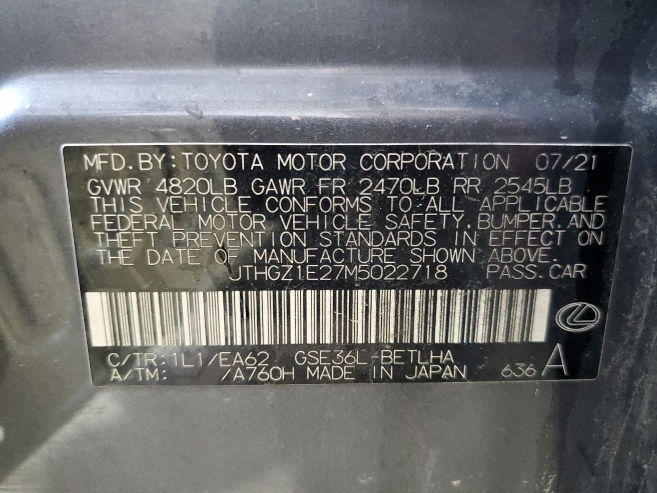2021 Lexus Is 350 F Sport VIN: JTHGZ1E27M5022718 Lot: 58589895