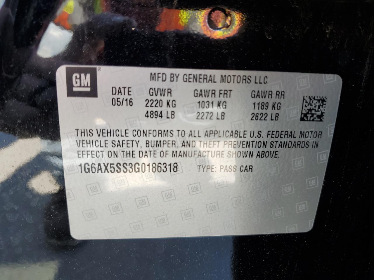 2016 Cadillac Cts Luxury Collection VIN: 1G6AX5SS3G0186318 Lot: 56596505