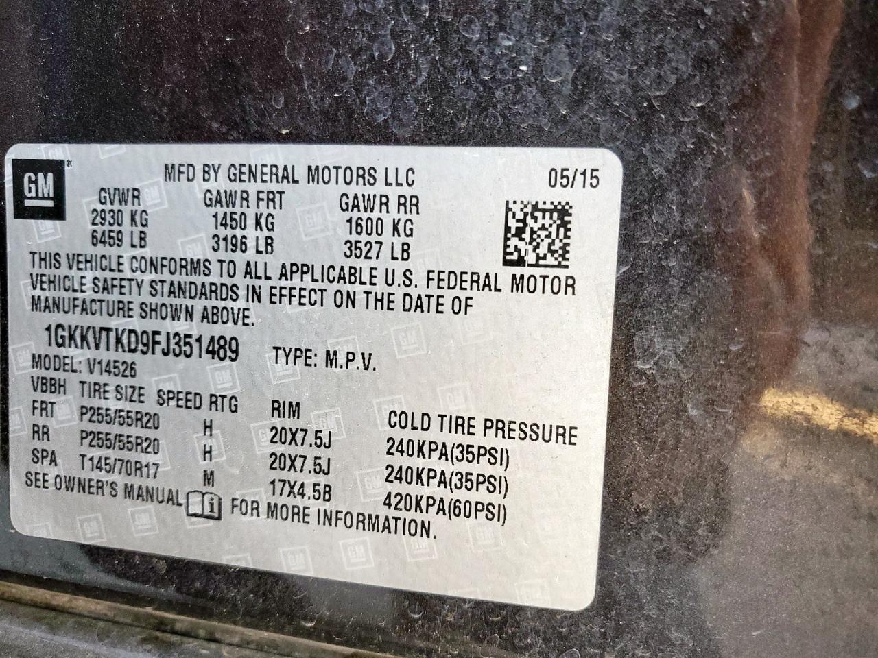 2015 GMC Acadia Denali VIN: 1GKKVTKD9FJ351489 Lot: 56166785