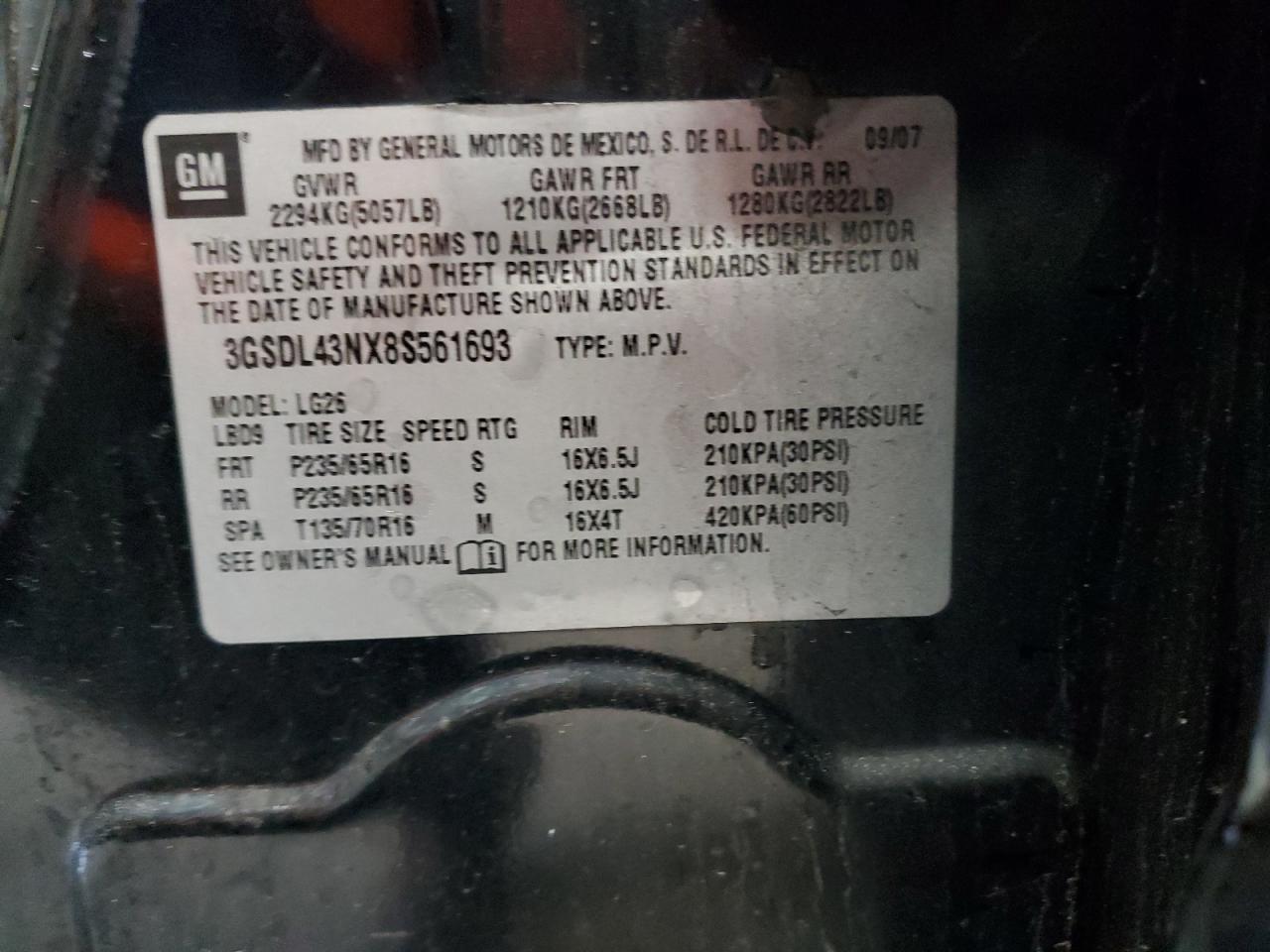 2008 Saturn Vue Xe VIN: 3GSDL43NX8S561693 Lot: 55574375