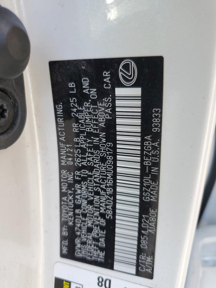 2021 Lexus Es 350 Base VIN: 58ADZ1B16MU098179 Lot: 56842395