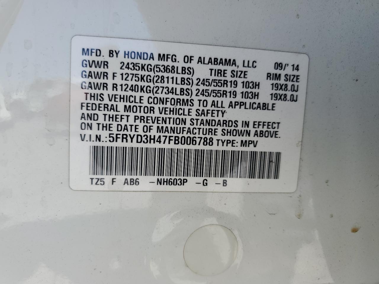 2015 Acura Mdx Technology VIN: 5FRYD3H47FB006788 Lot: 56965805