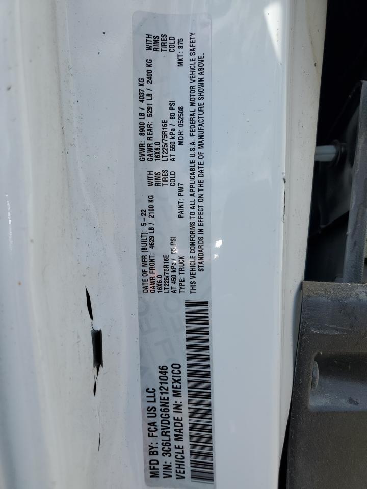2022 Ram Promaster 2500 2500 High VIN: 3C6LRVDG6NE121046 Lot: 58355375
