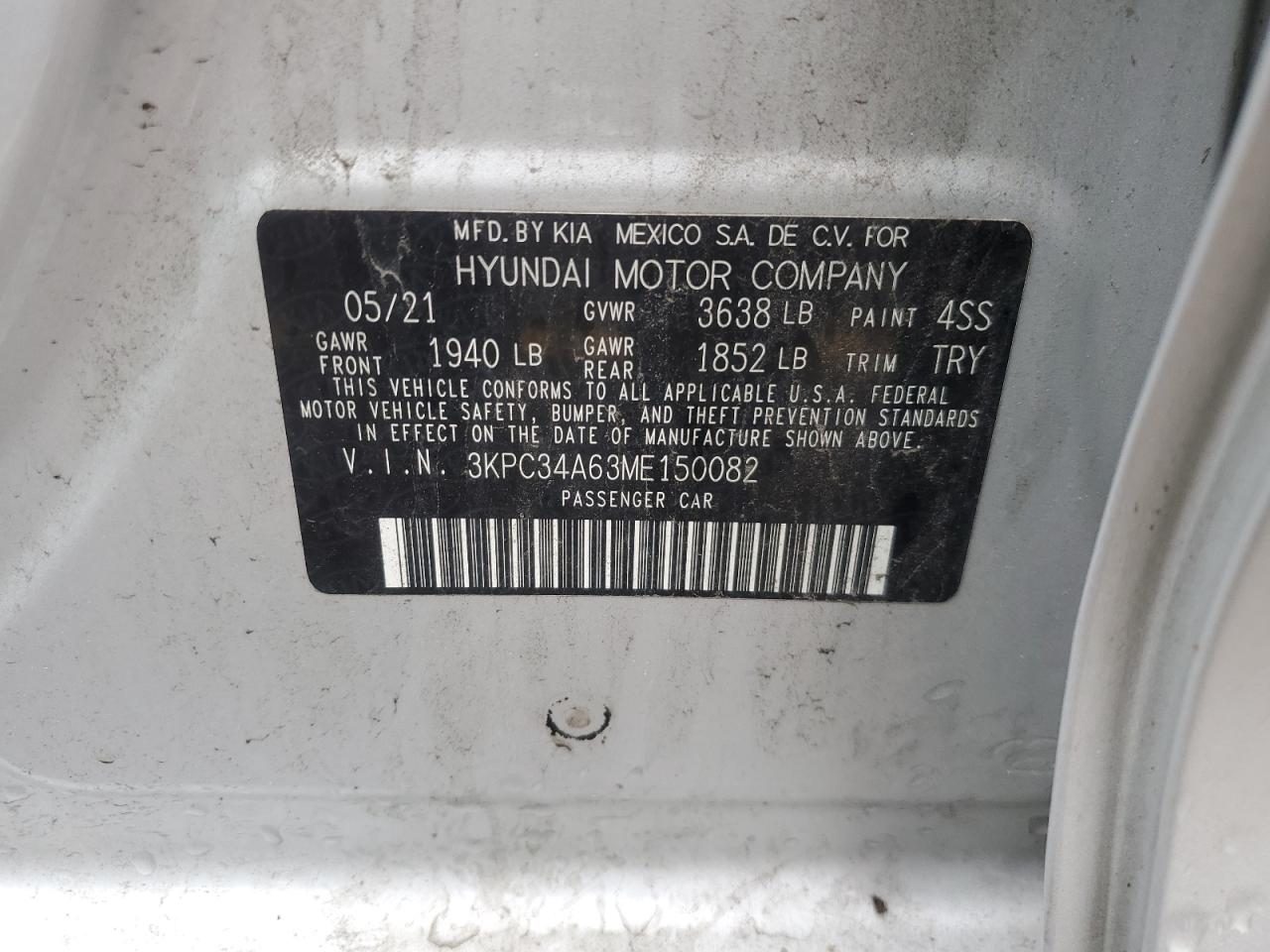 2021 Hyundai Accent Limited VIN: 3KPC34A63ME150082 Lot: 56880395