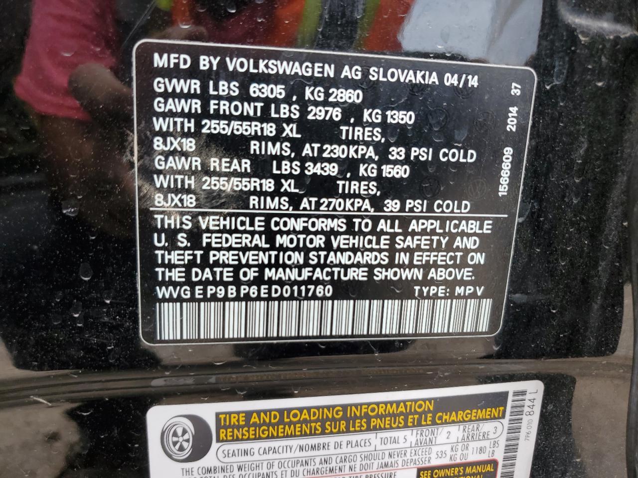 2014 Volkswagen Touareg V6 Tdi VIN: WVGEP9BP6ED011760 Lot: 55615735