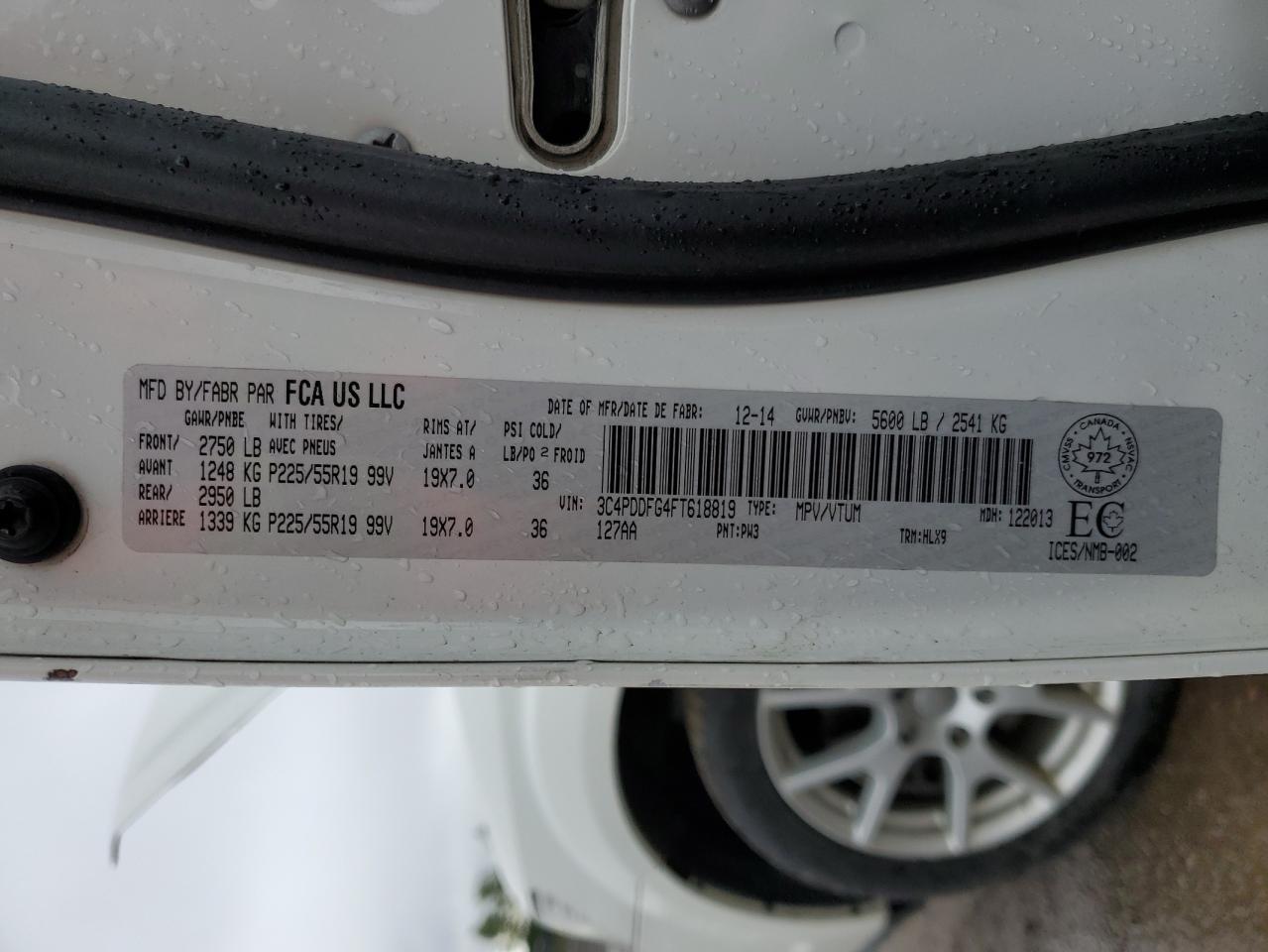 2015 Dodge Journey R/T VIN: 3C4PDDFG4FT618819 Lot: 56338765