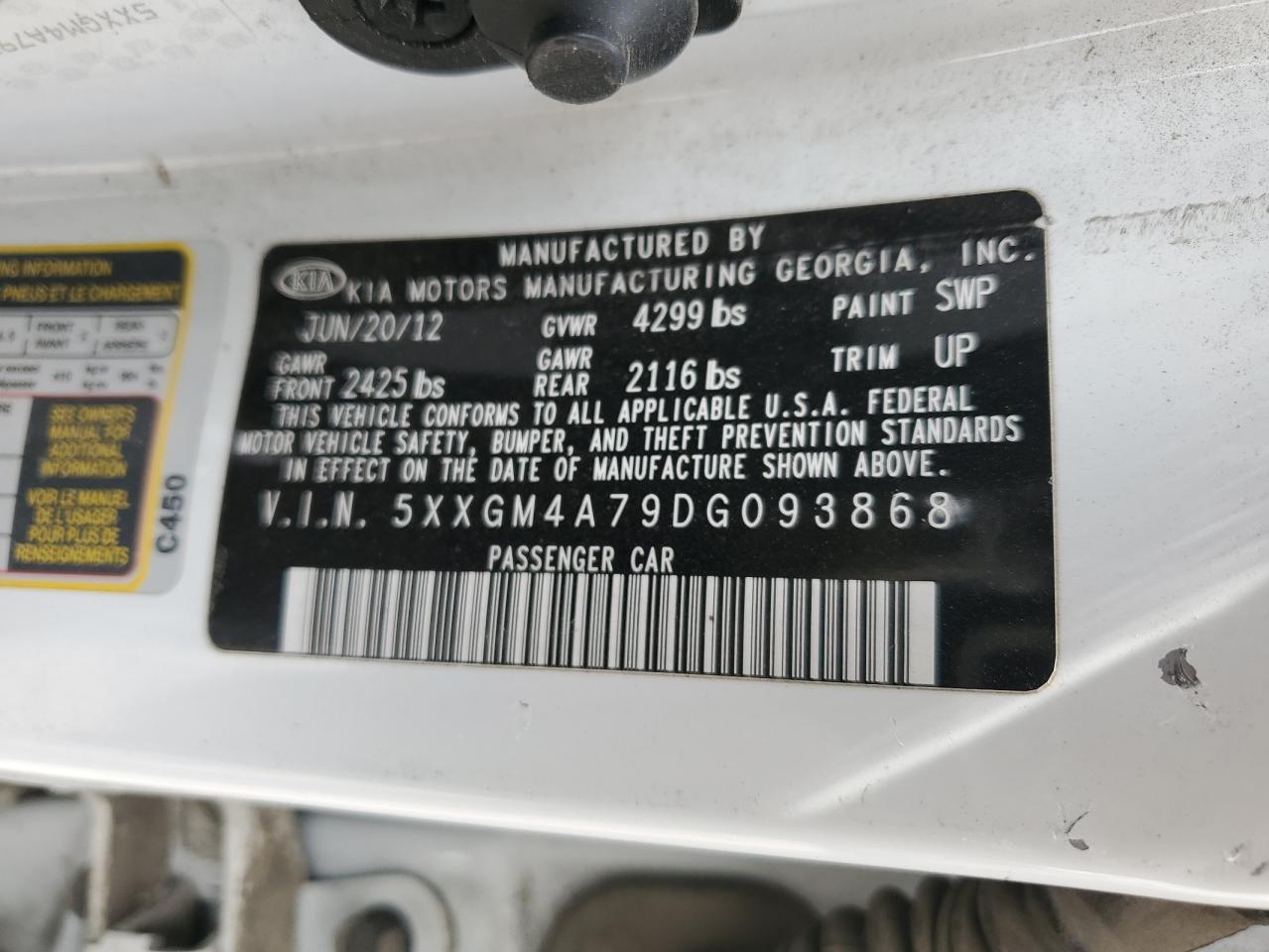 2013 Kia Optima Lx VIN: 5XXGM4A79DG093868 Lot: 56721155