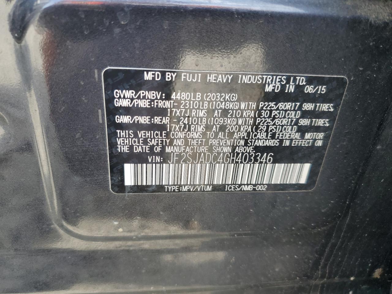 2016 Subaru Forester 2.5I Premium VIN: JF2SJADC4GH403346 Lot: 56372725