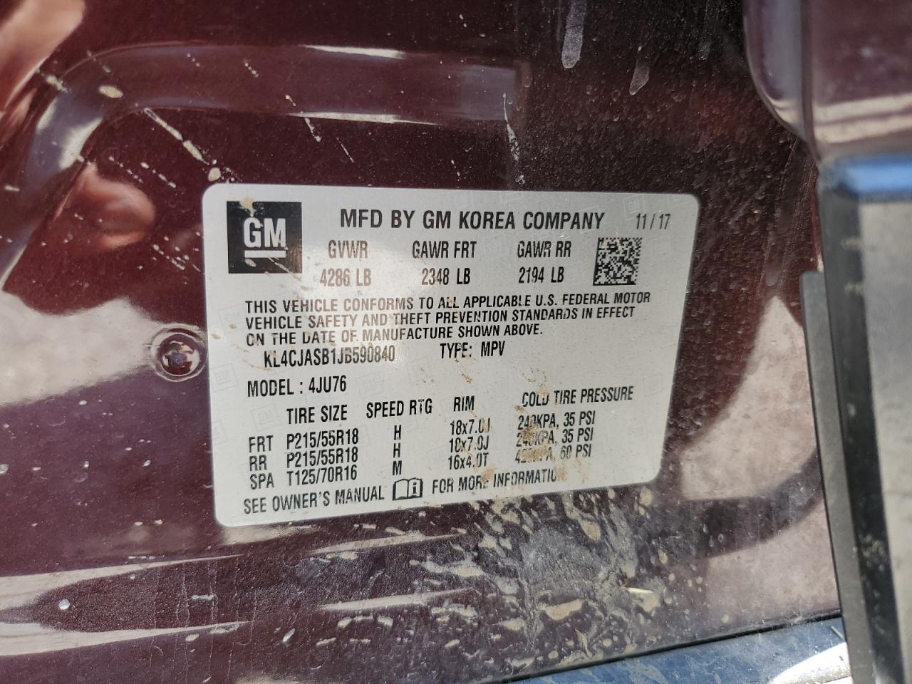 2018 Buick Encore Preferred VIN: KL4CJASB1JB590840 Lot: 56124245