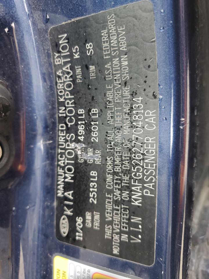 2007 Kia Rondo Lx VIN: KNAFG526277048134 Lot: 57182635