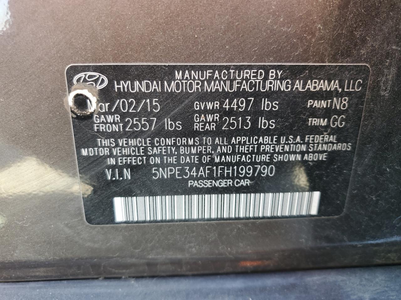 2015 Hyundai Sonata Sport VIN: 5NPE34AF1FH199790 Lot: 58100955