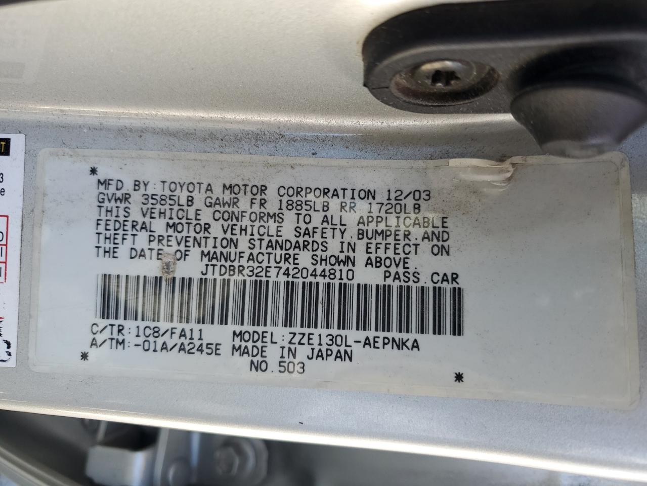 2004 Toyota Corolla Ce VIN: JTDBR32E742044810 Lot: 57113925